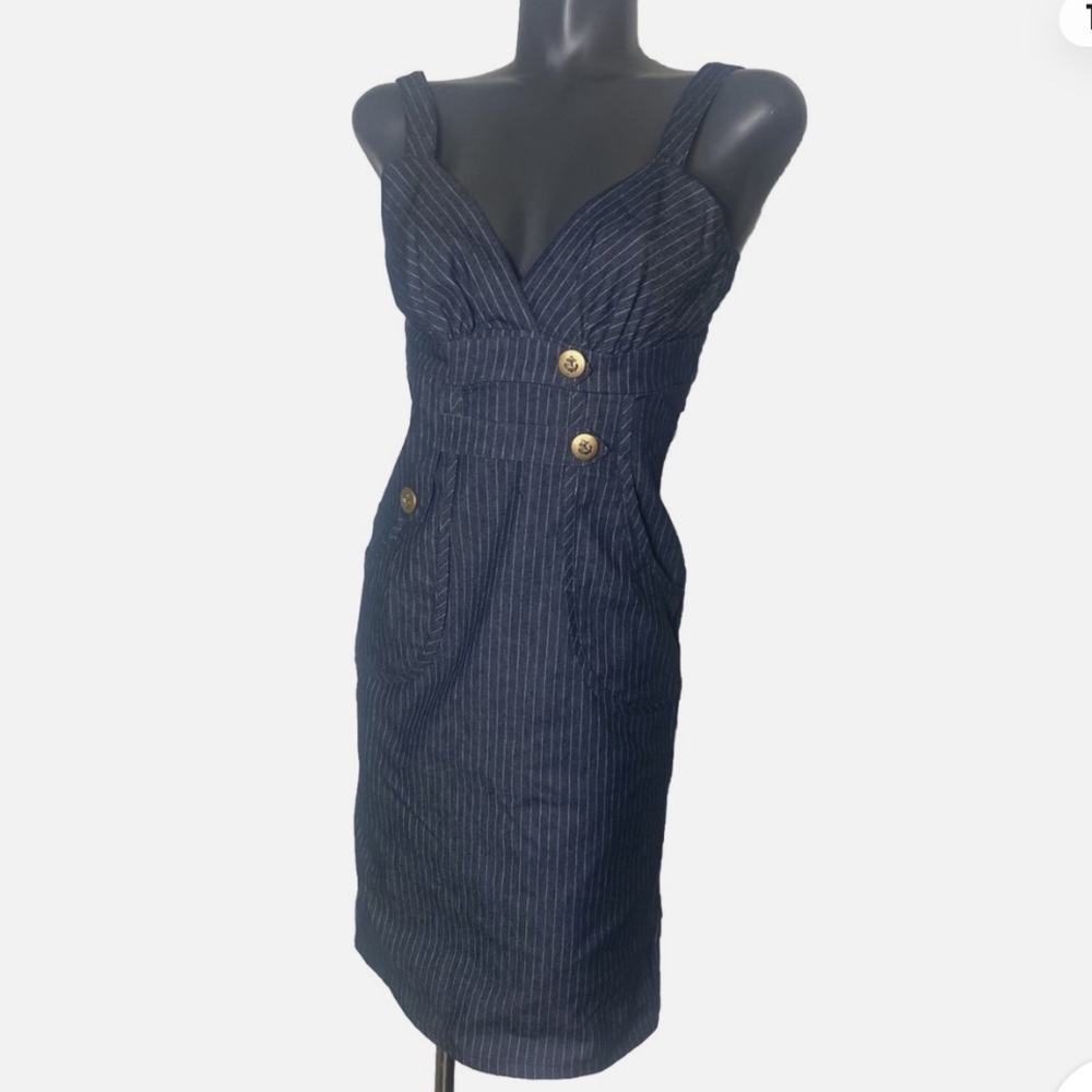 Voom by joy han Elegant Navy Pinstripe Dress